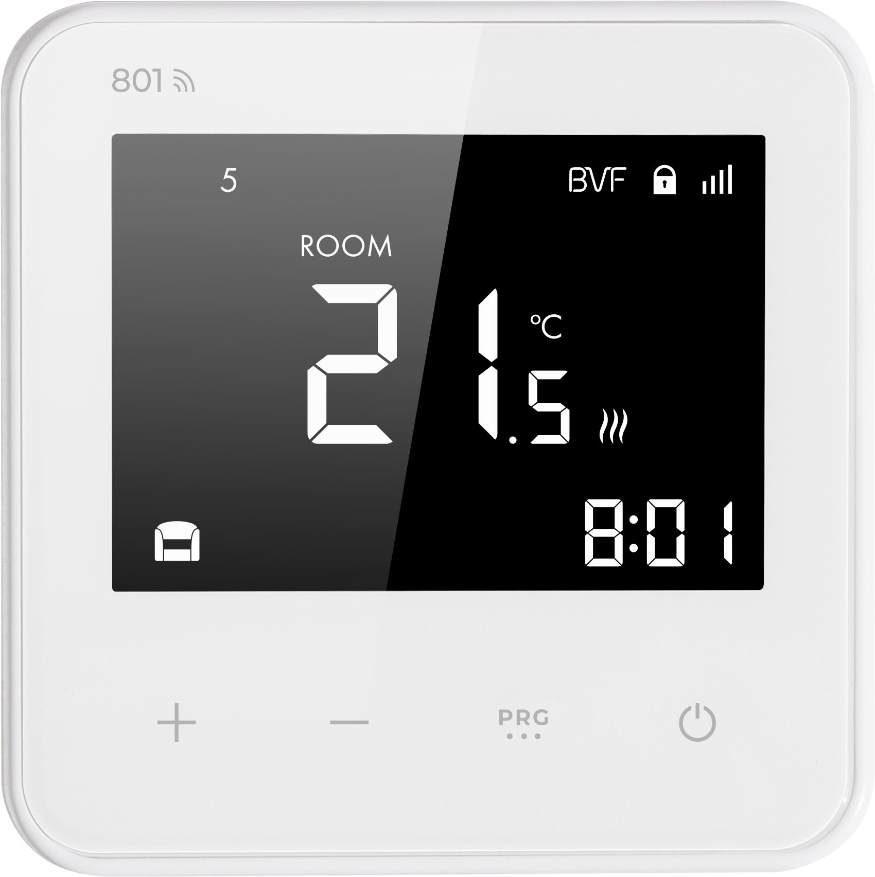 Programmable Thermostat, 801 via WiFi with mobile phone app. White.