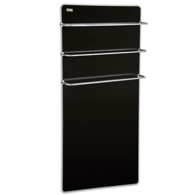 Infrared Towel Heater with built in Thermostat."CARNATION RANGE" Glass. Black 400W, 500W