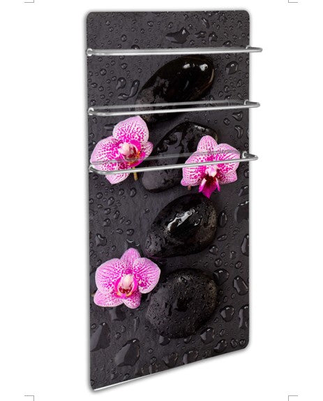 Infrared Towel Heater with built in Thermostat. "CARNATION RANGE" Glass. Picture. 500W