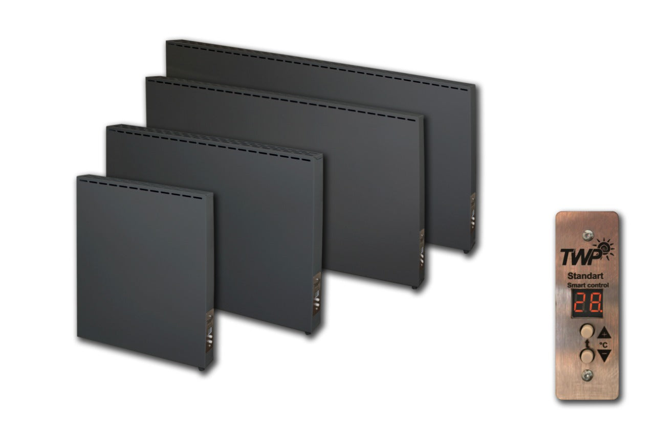 Far Infrared Heaters - Thermal Wave Panel (TWP). GRAPHITE GREY (RAL 7024) "JASMINE RANGE" Grey. Metal in frared heating panels. 300W, 500W, 700W, 1000W.