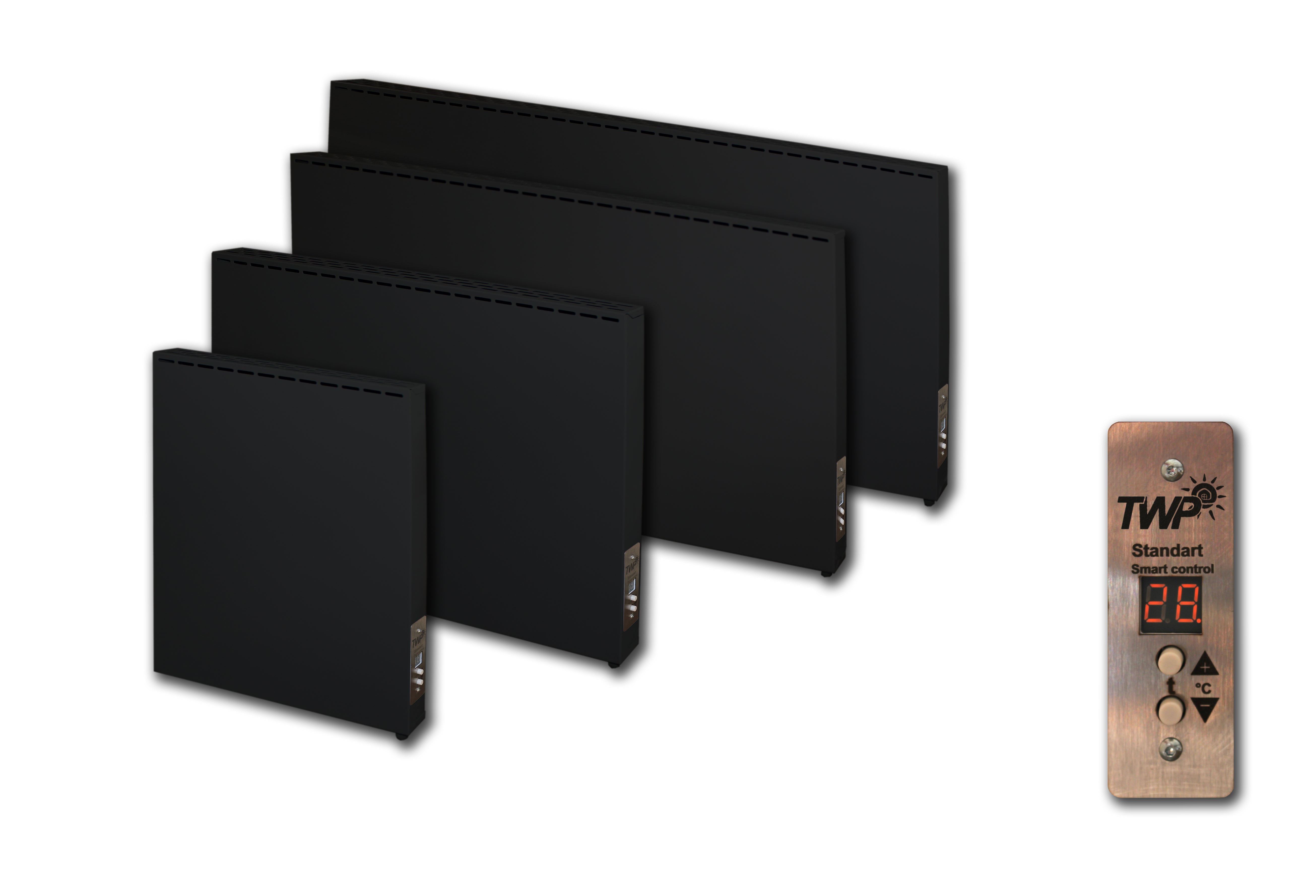 Far Infrared Heaters - Thermal Wave Panel (TWP) "JASMINE RANGE" Black. Metal infrared heating panels. 300W, 500W, 700W, 1000W.